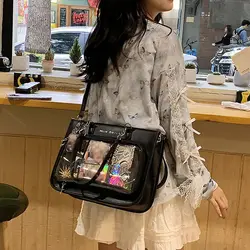 New Ita Bags Womens Shoulder Bag Black Lolita Gothic Y2K Cute Tote Bag Transparent Jk Chains Square Large Capacity Handbag