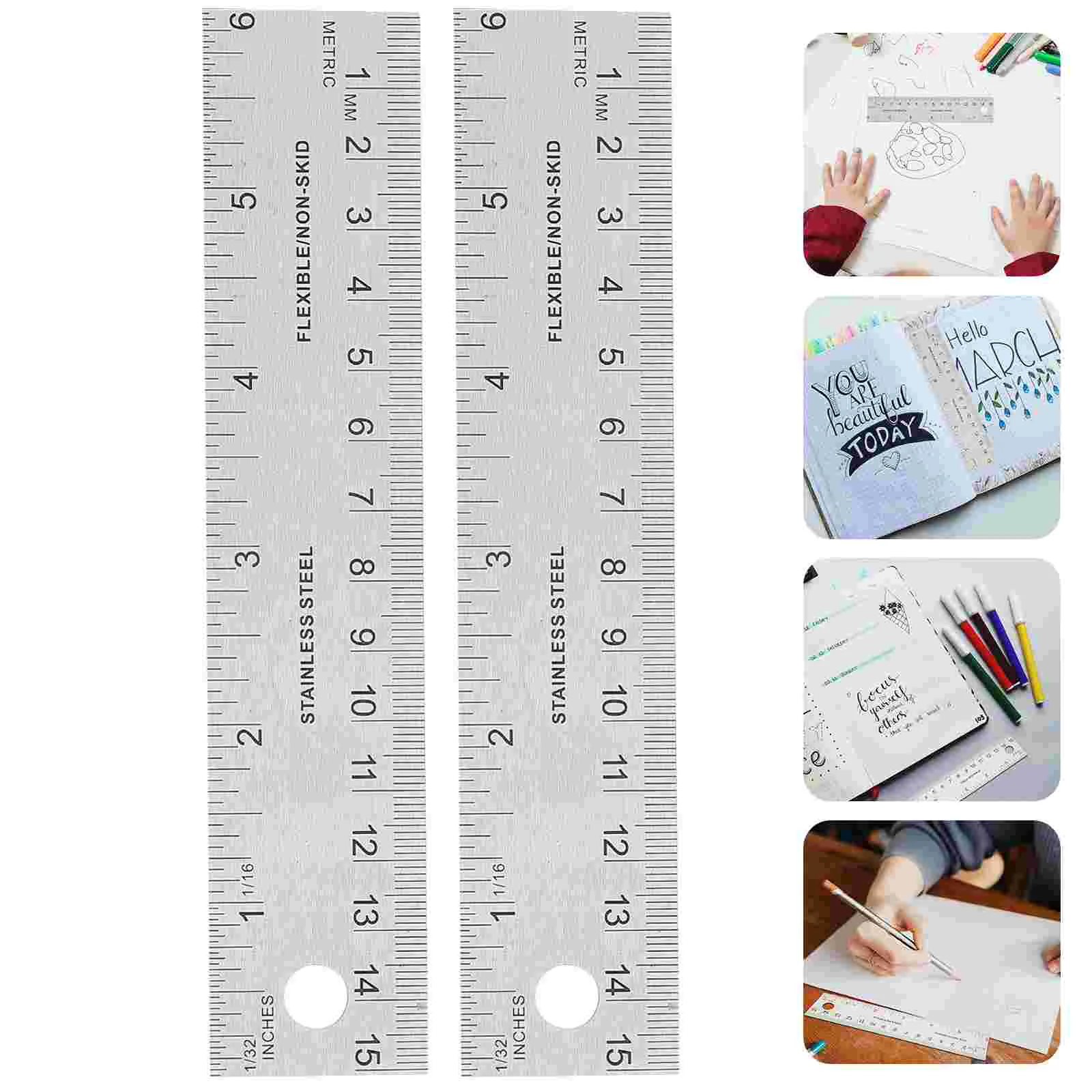 

2 Pcs Cork Stainless Steel Ruler Straight Backing Measuring Tool Precision Corked Rulers for Engineering Drawing Student