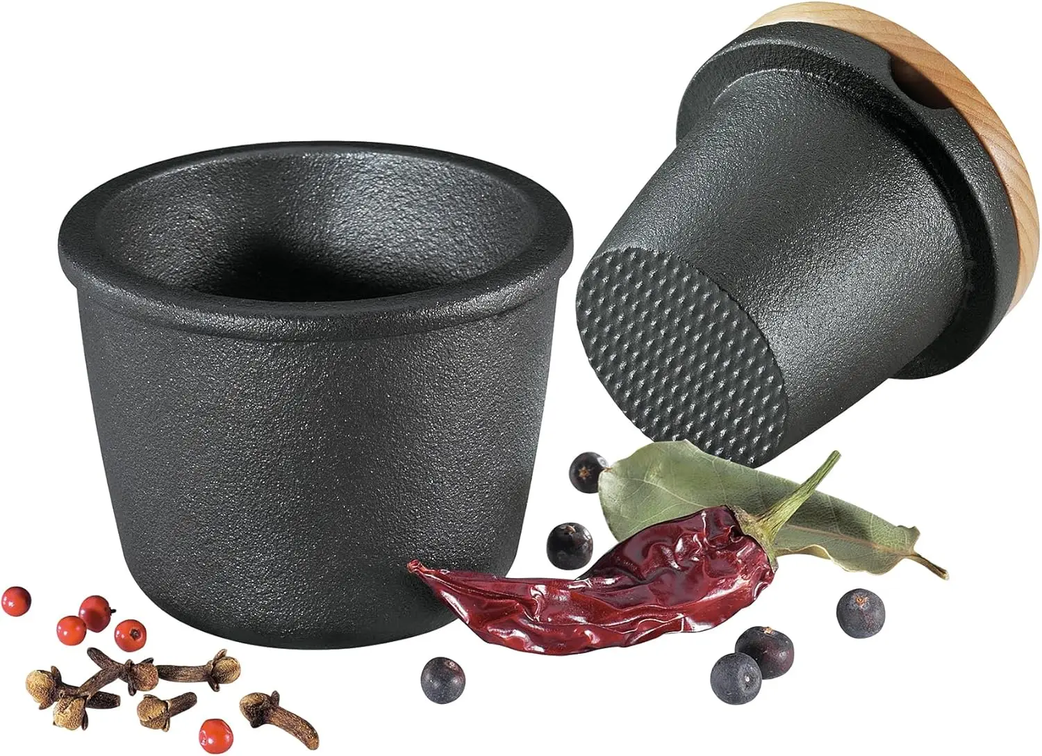 

Cast Iron Spice Grinder Set with Beech Wood Lid, 3 Inches - Manual Herb and Seed Mill