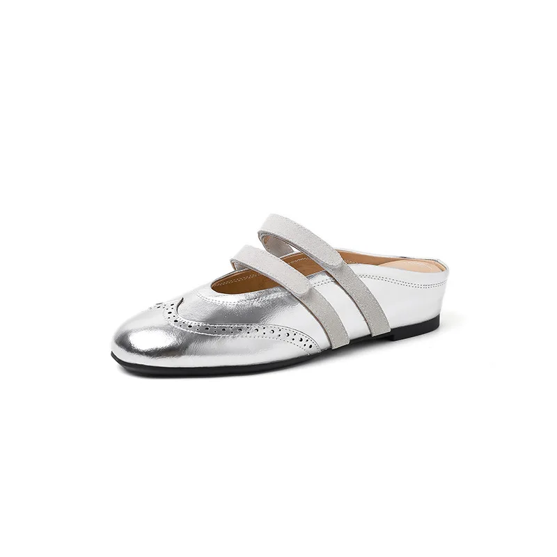 

2025 новые модные женские полутапочки на плоской подошве с крючками, женская удобная повседневная обувь Мэри Джейн с круглым носком, платье 34-40