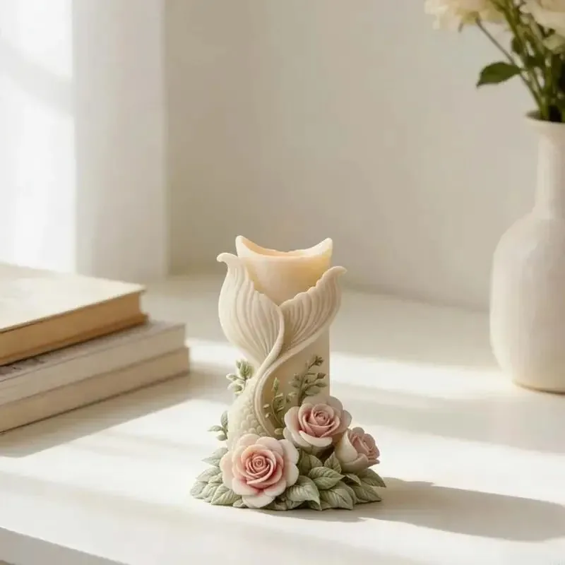 latest models rose fish tail carved cylinder silicone mold,for resin casting soap gypsum ornament,diy holiday decoration craft