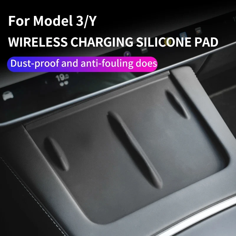 For Tesla Model 3/Y Silicone Charging Mat Central Control Phone Wireless Charging Pad Protective Silicone Anti-Slip Cover Case