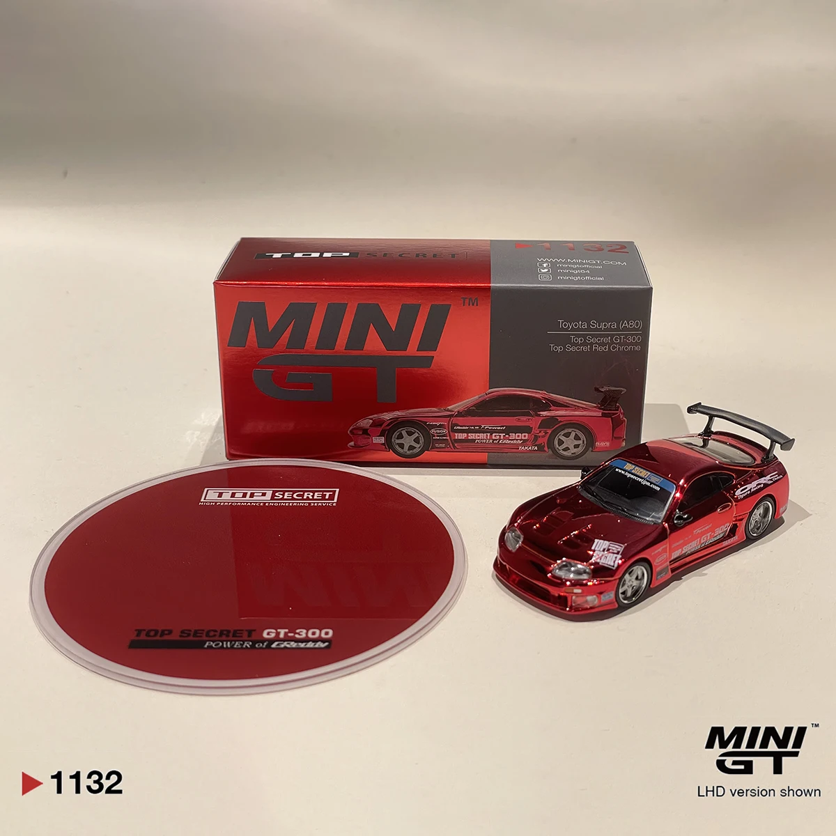 In Stock Ready To Ship MiniGT 1132 1:64 Toyota Supra MK4 Top Secret GT-300 Chrome Red LHD Diecast Model Car