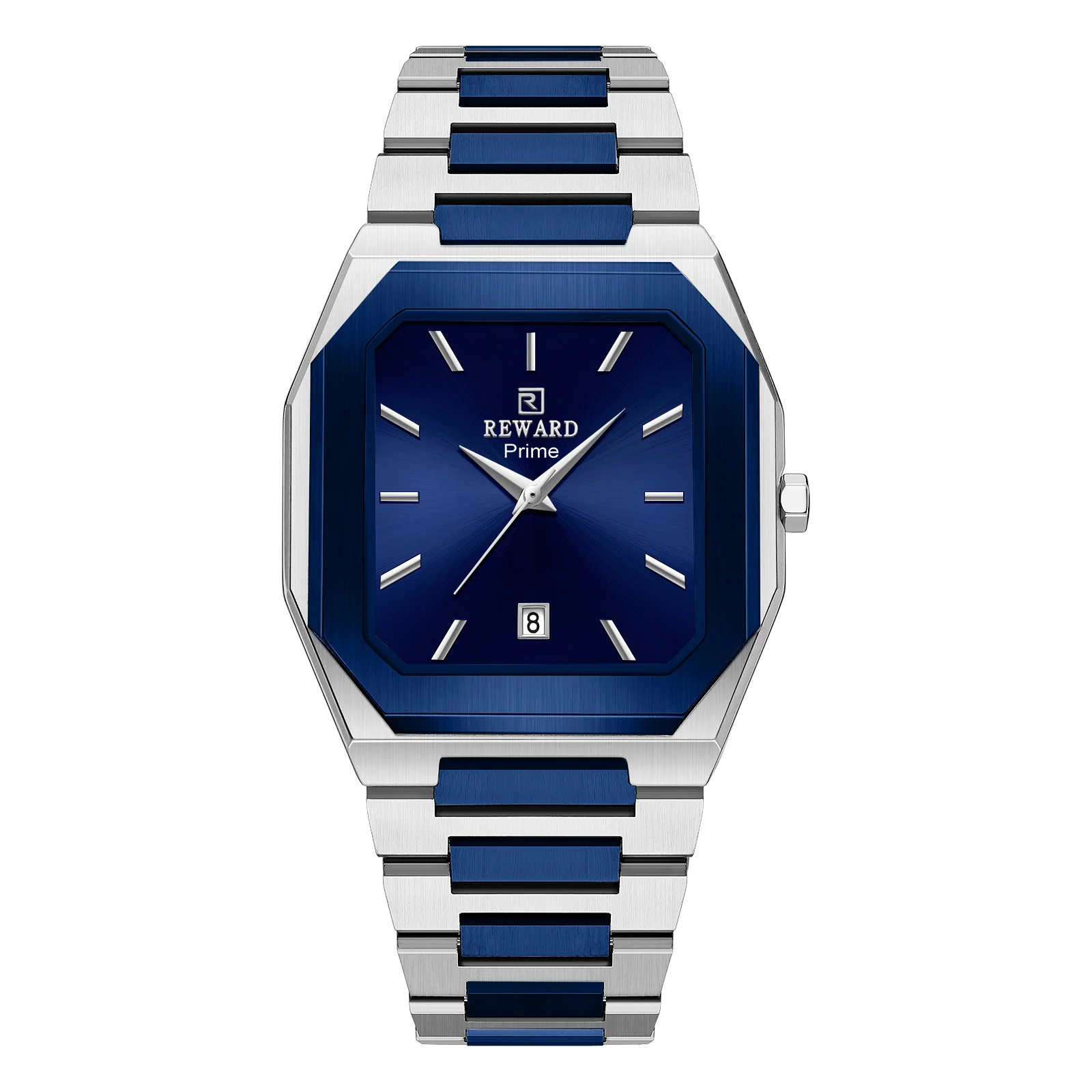 REWARD 61315 Fashionable Men Quartz Watch Minimalist Business Square Case Automatic Date Stainless Steel Strap  Watches for Man