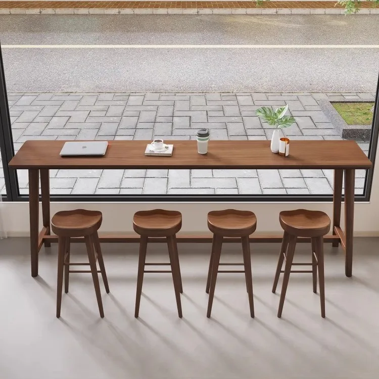 متجر مريح لشاي الحليب طاولة بار من الخشب الصلب نافذة مقهى تجارية طاولة عالية بار جدار طاولة طويلة 1219