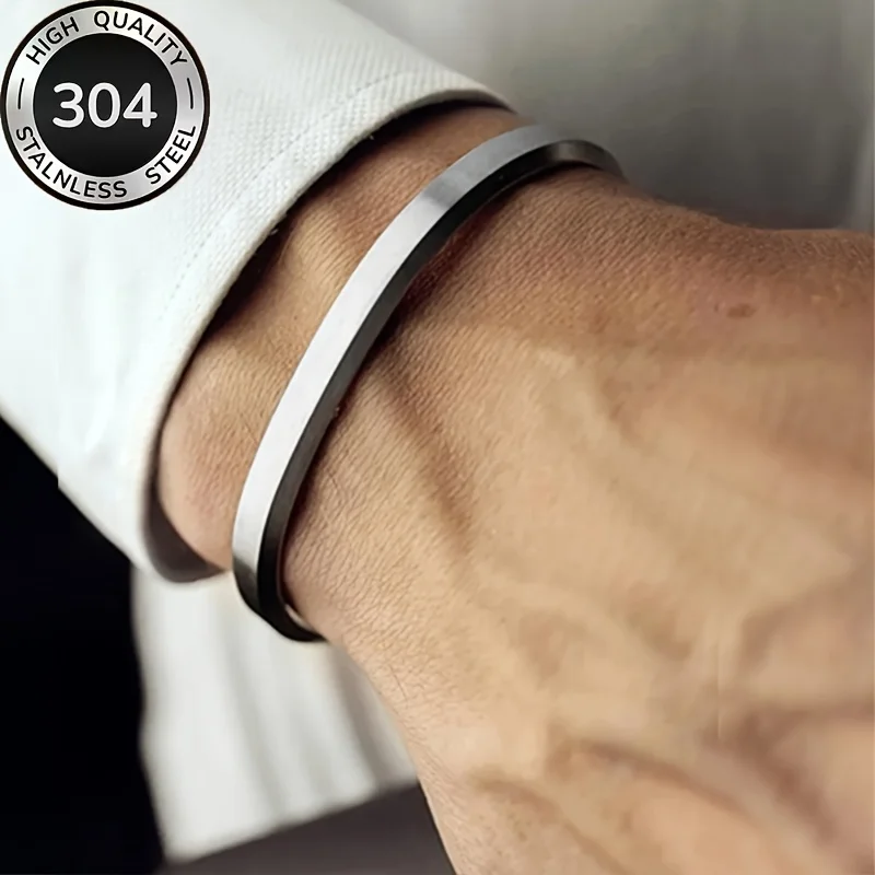 Titanium 304 Stainless Steel Bracelet, Stylish and Simple 304 Stainless Steel Men's Bracelet, Non-Fading Open C-Shaped Bracelet, Party Holiday Couple Gift