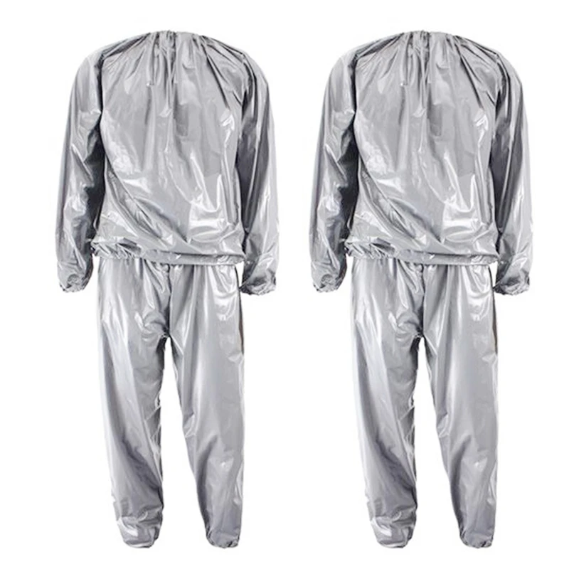 2X Heavy Duty Fitness Weight Loss Sweat Sauna Suit Exercise Gym Anti-Rip Silver XXL