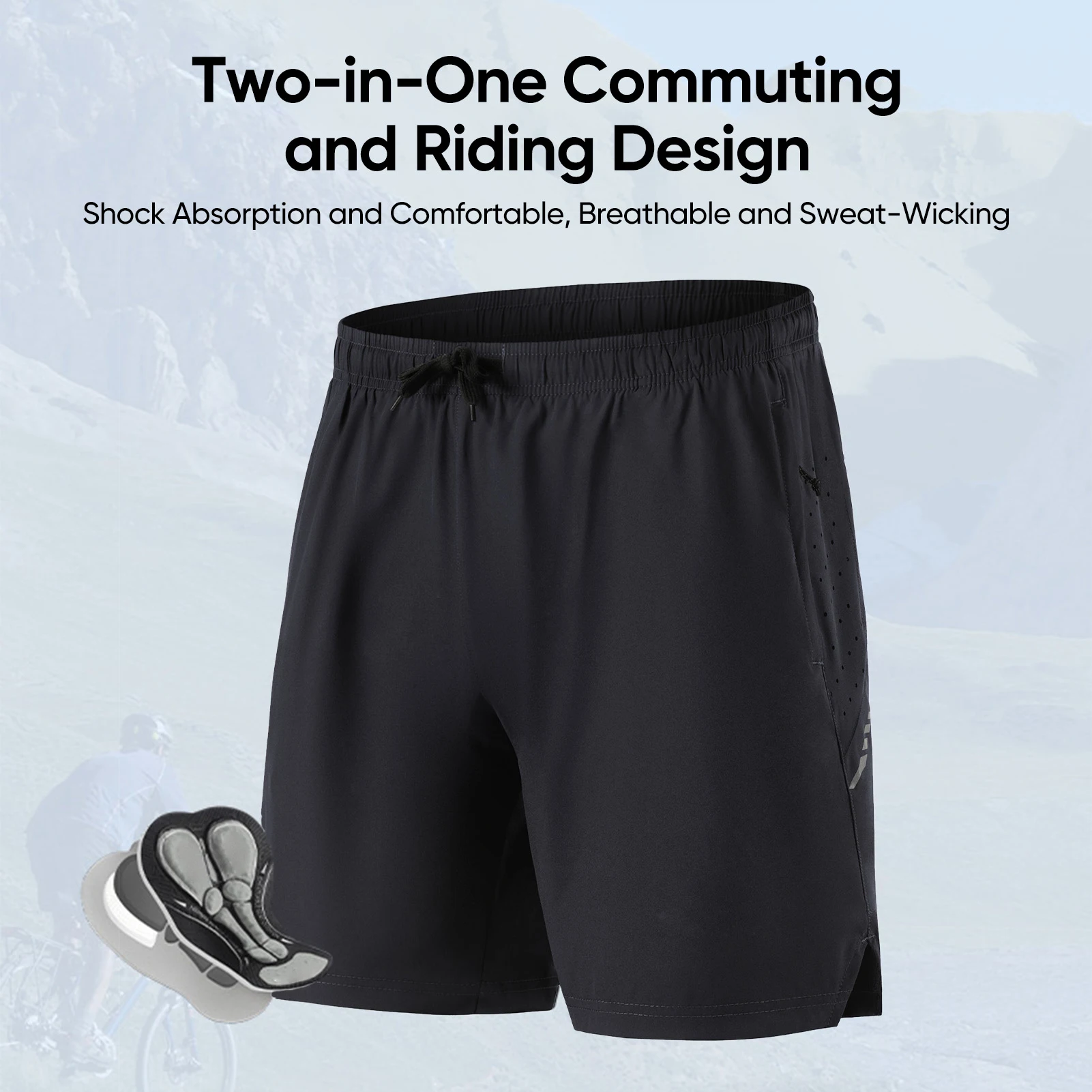 Riding Pants 2 in 1 Bike Commuting Riding Pants Shock Absorbing Sweat-wicking Quick-dry Ventilation Reflective Hiking Shorts