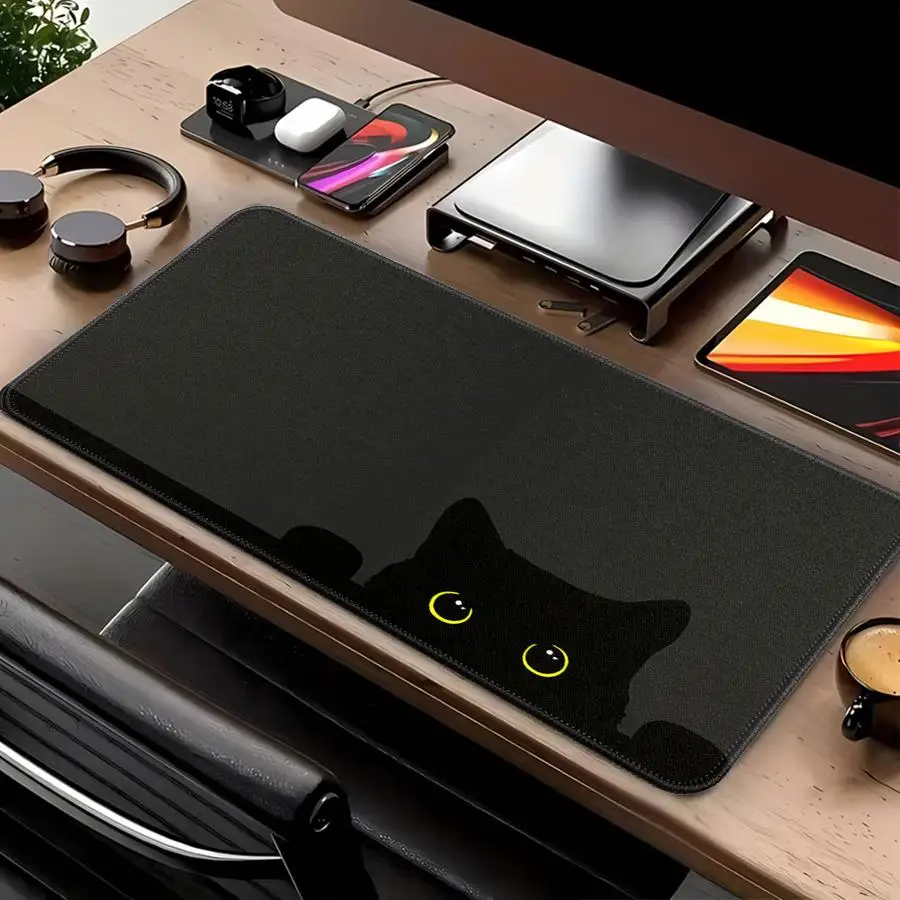 Mouse Pad Computer Laptop Pad Game Console Pad Keyboard Mouse Pad office Pad Desk accessories Anti slip Black Cat With Yellow