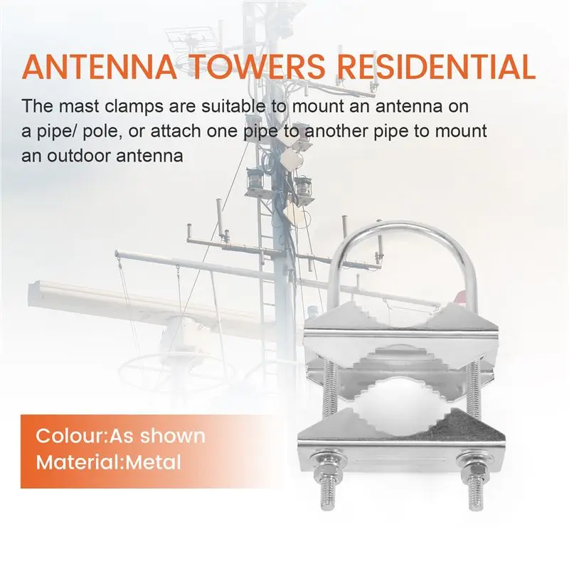 A19F-Double Antenna Mast Clamp V-Jaw Bracket U Bolts Pipe Mounting Hardware 2 Sets For Yagi Wifi Antenna, TV Antenna