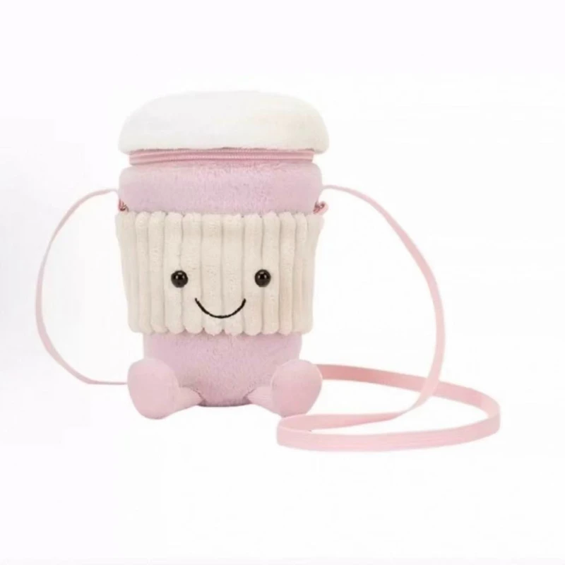 

Jellycat UK: подарки на день рождения для парня и девушки, детская сумка-кроссбоди в виде кофейной чашки, розово-коричневая, 22 см