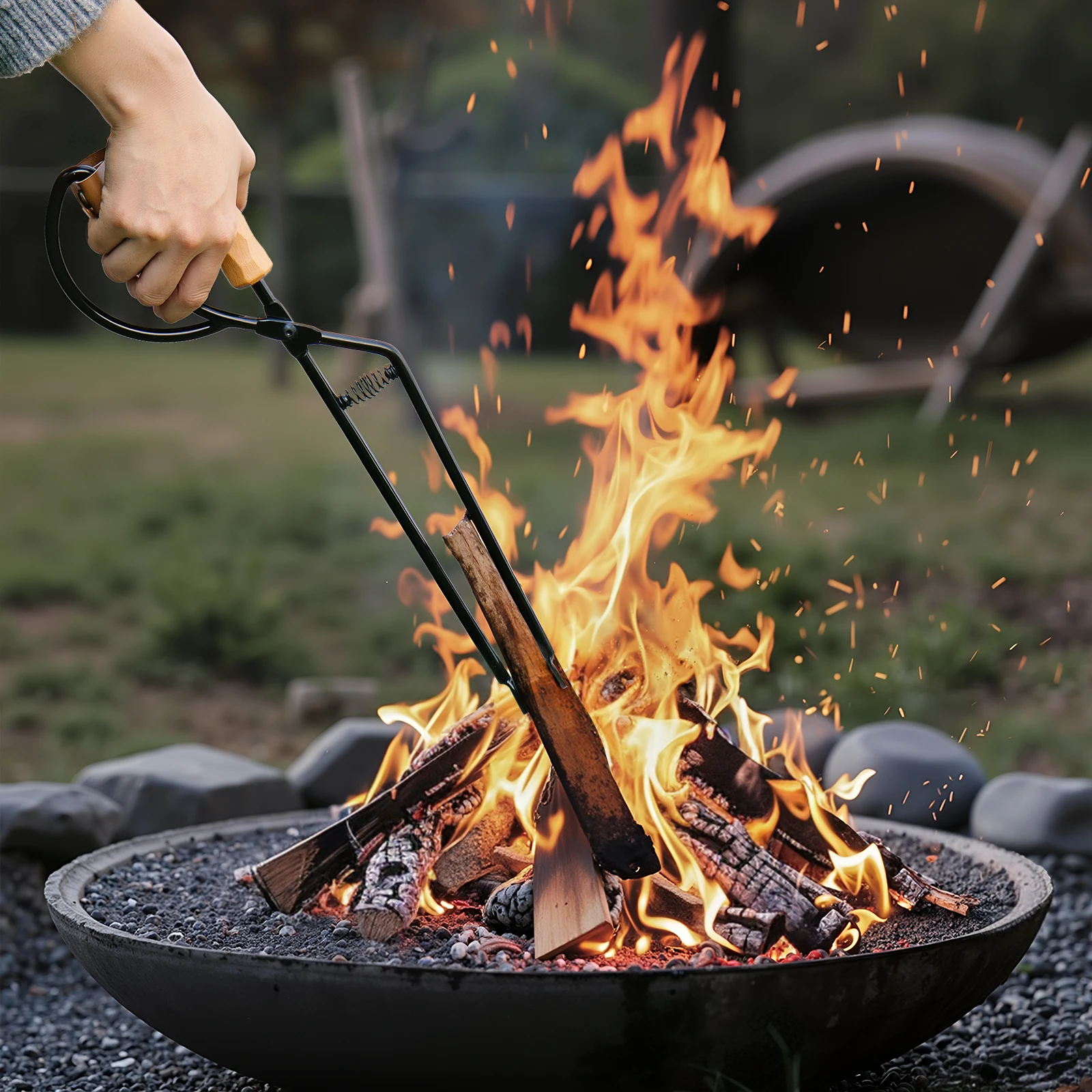 

Fire Tong Portable Handled Heat-resistant Carbon Picking Clip Outdoor Activity Barbecue Picnic Fireplace Clamp