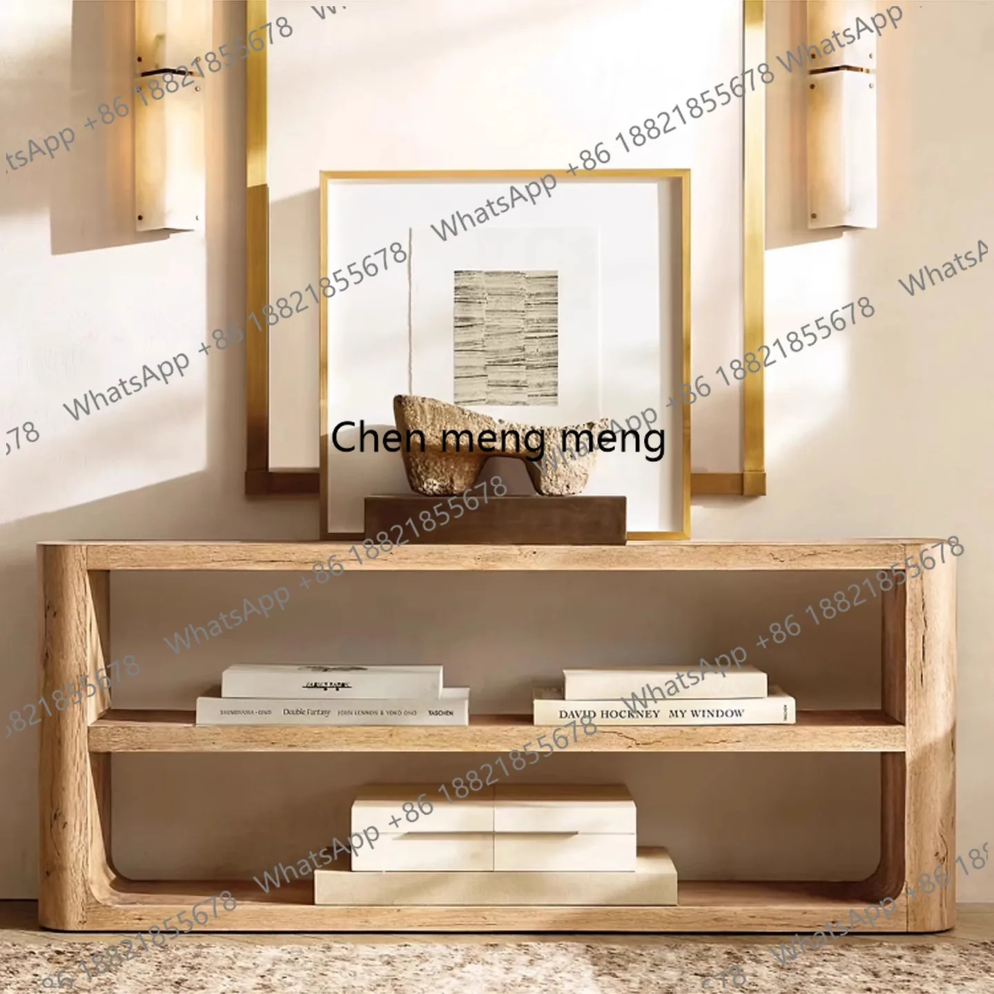 

Retro old solid wood American entrance table, living room sofa back against the cabinet back