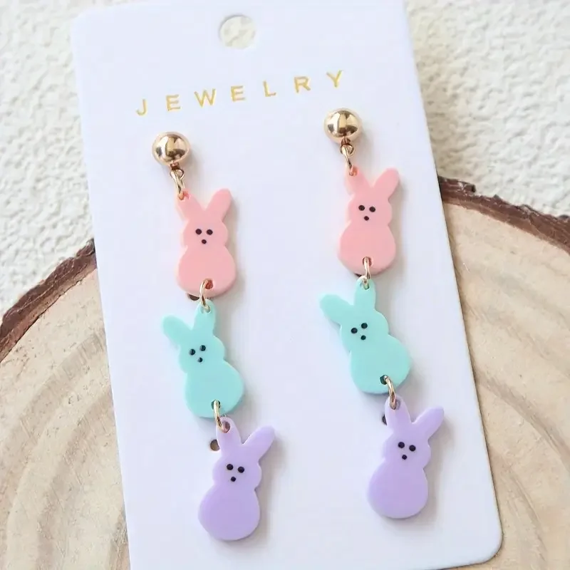 Easter Acrylic Earrings Set, Cute Cartoon Chicken & Butterfly Egg, Colorful Cross Dangle, Stainless Steel Post, Festive Jewelry