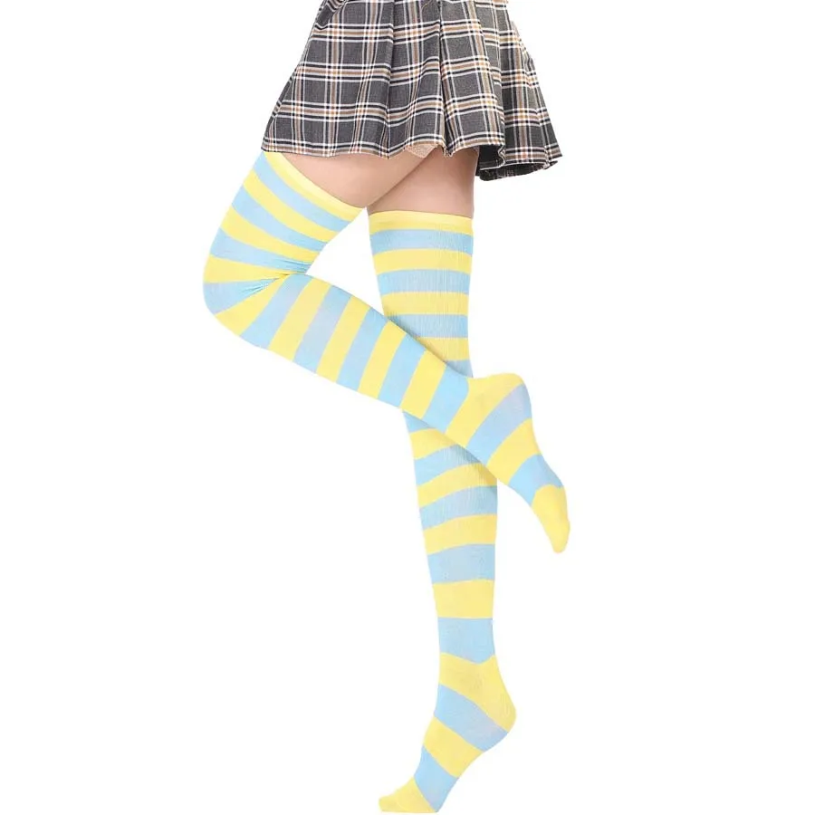 1 زوج جوارب مخططة ملونة اليابانية فوق جوارب طويلة موضة النساء الدفء جورب مثير سليم طويل جورب أسود أبيض مخطط #5