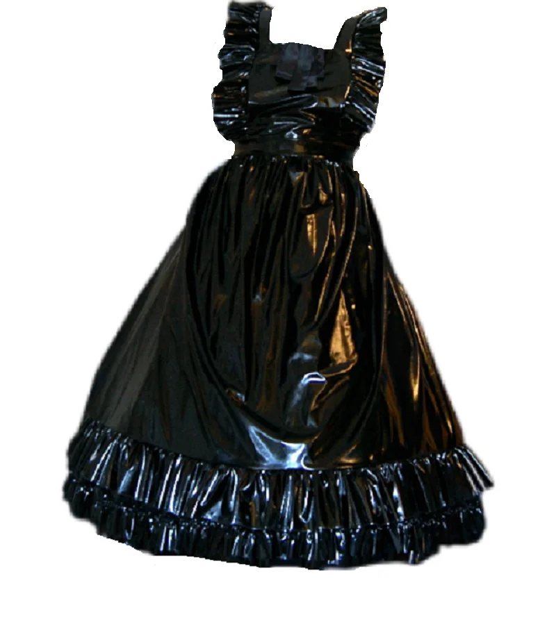 Sexy Black Garter Long Sissy PVC Dress Gothic Girl Role Playing Maid Custom