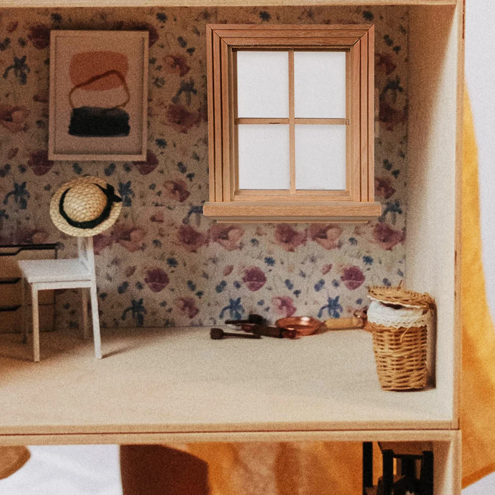 

3Pcs Mini Furniture for Dollhouse Wooden Window Frames 1:12 Scale DIY Craft Unpainted Models Beige Dollhouse Accessories Windows