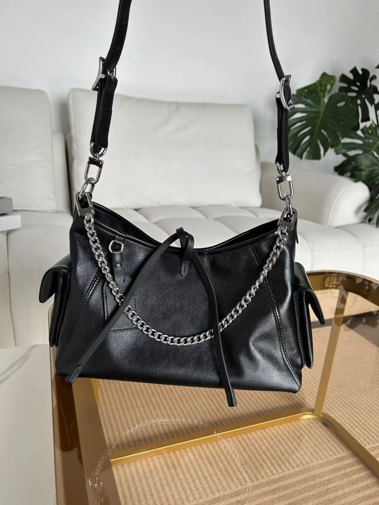 

2025 New Bla Knight Tote Bag Women's oulder Crossbody Chain Commuter Bag Genuine Cowhide Leather op Bag