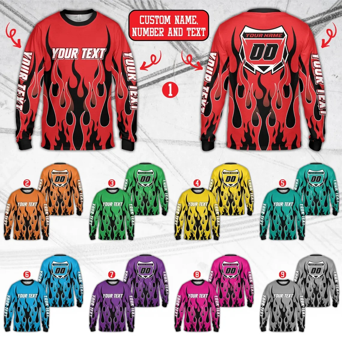 

Custom Flame Dirt Bike Racing Jersey With Your Name Number Long Sleeve Motocross Shirt Summer Quick Drying Sportswear Tee Tops