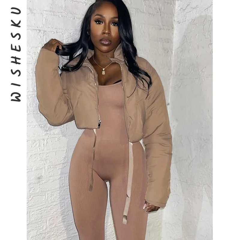 

Женская парка-пуховик с воротником-стойкой и хлопковой подкладкой, верхняя одежда, однотонные теплые укороченные куртки на молнии с завязками, зима 2025 г.