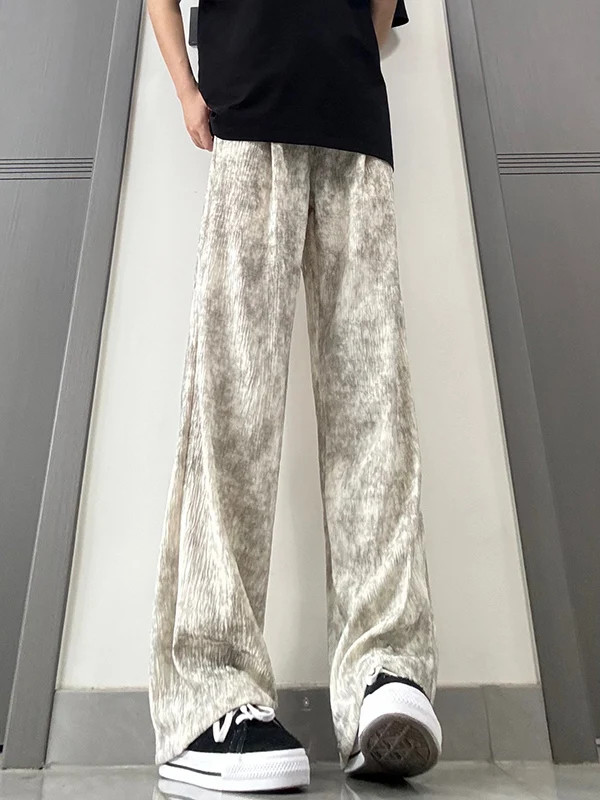 American Dyed Loose Men's Pants Textured Lazy Dra Ice Silk Straight Leg Qui Dry Cool Feeling Air Conditioning Trousers
