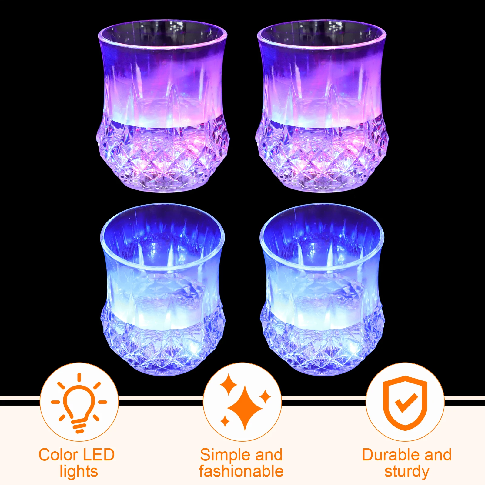 

4Pcs LED Flash Plastic Tumblers Detachable Bottom Light Up Cups on Off Switch for Festival Party Decor Plastic LED Cup
