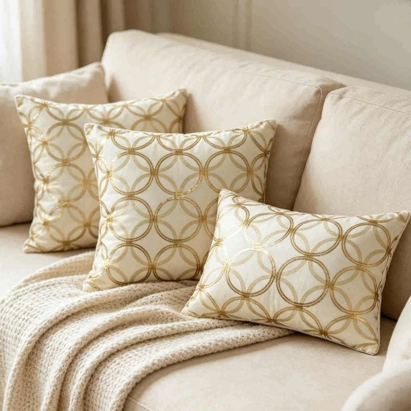 Shiny Silver Golden Circle Pillows Luxury Embroidery Cushion Case Modern Decorative Pillow Cover For Sofa Chair Home Decorations