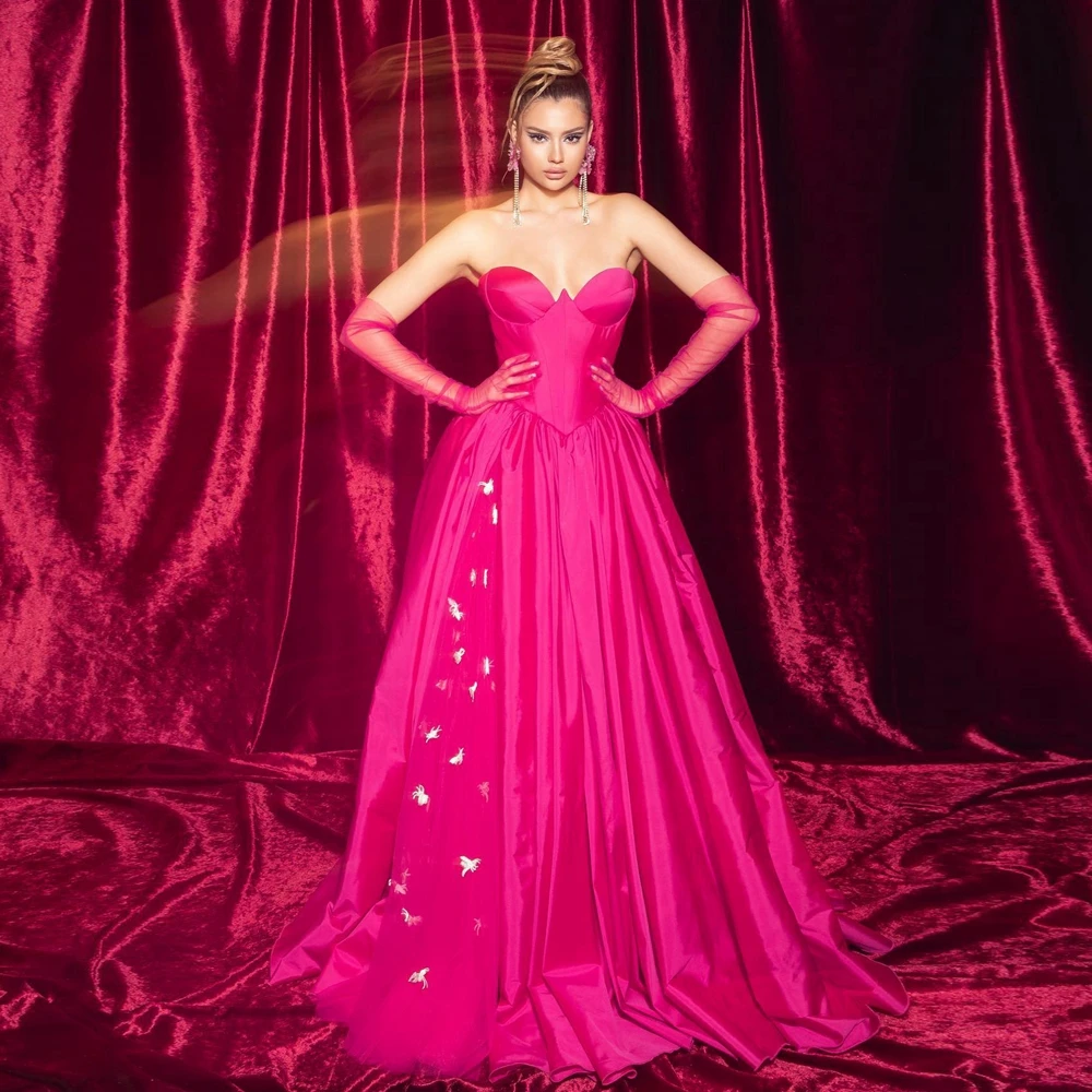 أزياء الساتان ثوب مسائي طويل ساحر بدون حمالات شبكة يزين فستان ماكسي فاخر منتفخ التفتا الصيف فستان حفلة موسيقية