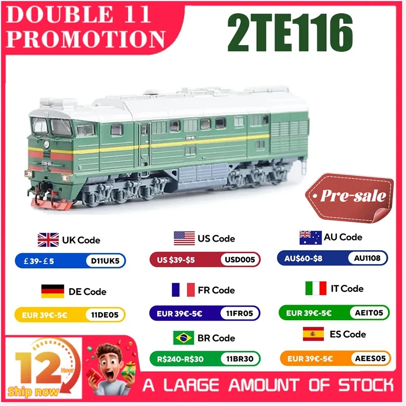 USSR 2TE116 Broad Gauge Double Diesel Locomotive 1/87 Plastic Model Original Russian Heavy Freight Trains Scale Model JLKN018