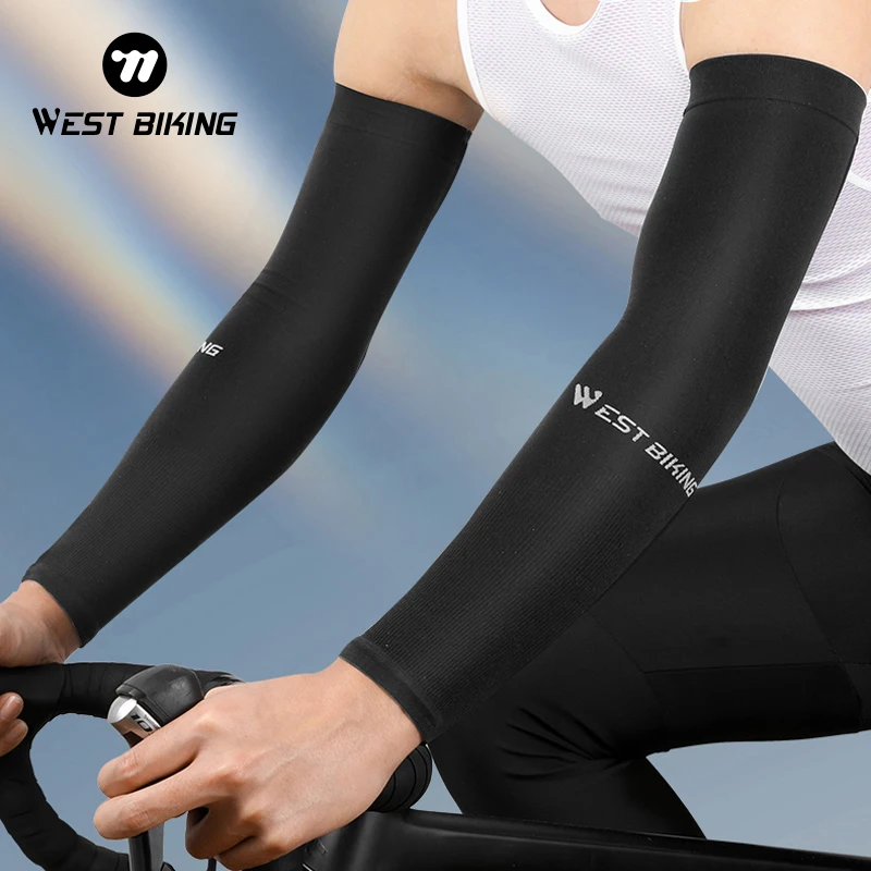 

WEST BIKING Summer Ice Silk Sleeves Outdoor Sports UV Protection 50+ Bike Fitness Arm SunScreen Sleeves Protecter For Men Women