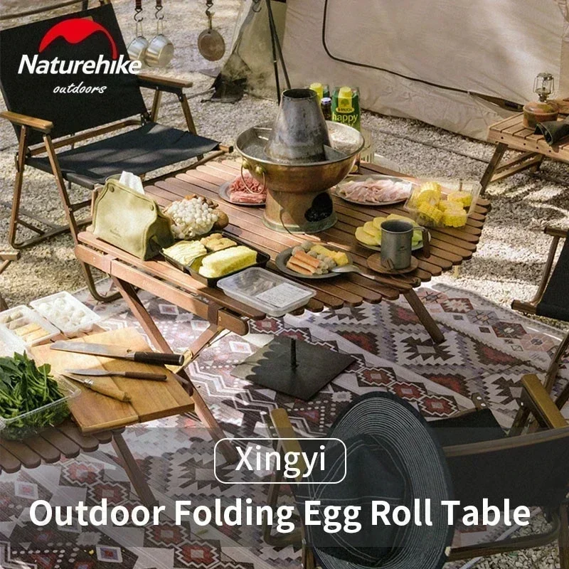 Naturehike Solid Wood Hexagonal Table Desktop Widening Outdoor Portable Camping Picnic Barbecue Folding Egg Roll Wood Table