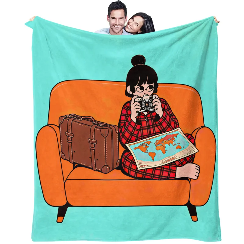 Cartoon Girl Print Home Textile Blanket Flannel Blanket Throw Blanket Warm Gift Blanket for travel fans sofa bedroom rest