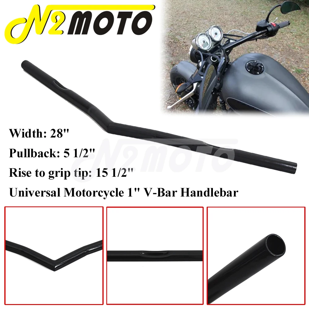 Universal Motorcycle V-Bar 25mm Handlebar For Yamaha Harley Chopper Cafe Racer Suzuki Width 28