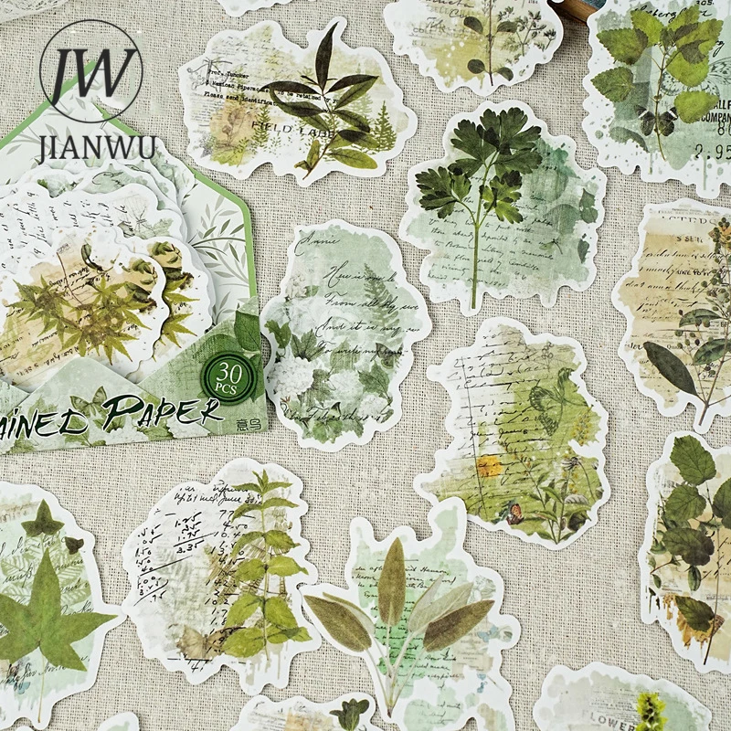 JIANWU Stained Notes Series Vintage Plant Flower English Words Landscape Material Collage Sticker Creative Journal Stationery