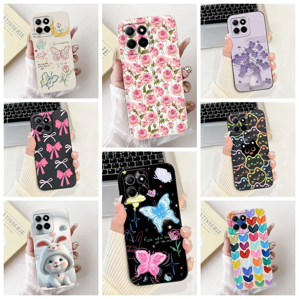 For Honor X6 X6a X6b Case Cover Silicone Cute Cartoon Cat Girl Luxury Flower Shockproof Phone Case For Honor X6a Back Cover Boys