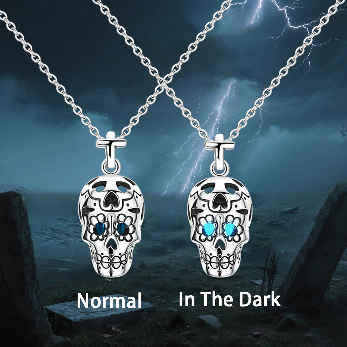 

Ожерелье с подвеской в виде черепа из стерлингового серебра 925 пробы, меняющее цвет в темноте для женщин, модные ювелирные изделия на годовщину, день рождения, подарки