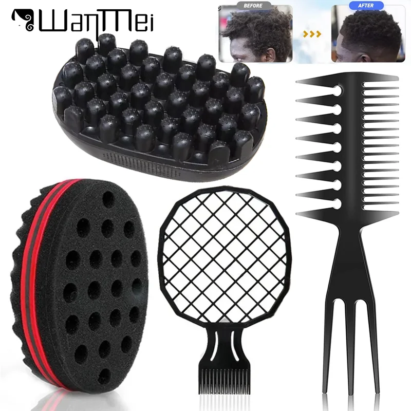Kit de Escovas de Cabelo 2/3 Peças: Esponja para Cabelo Afro Twist, Pente de Malha, Pente Dupla Face para Cabelo, Ferramentas de Estilização para Dreadlocks e Cabelos Cacheados/Ondulados Masculinos