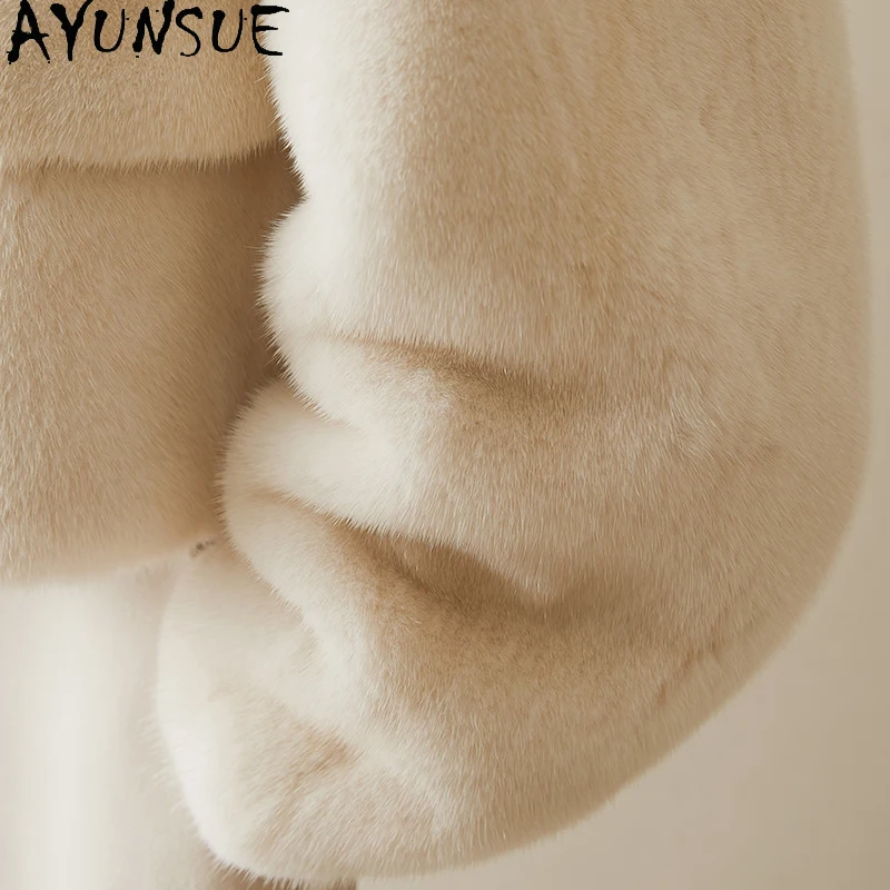 سترة نسائية من فراء المنك الطبيعي من AYUNSUE بياقة مقلوبة سترات من الفرو الحقيقي لملابس النساء جودة عالية من المينك الكامل شوبانا Жénska