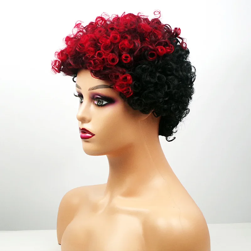 أزياء المرأة الأفريقية قصيرة الاصطناعية الأوروبية والأمريكية الصغيرة شعر مستعار مجعد قبعة الباروكات الشعر #3