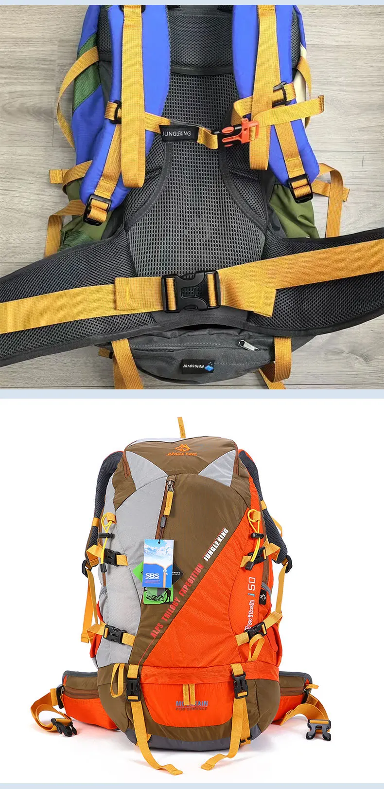 50L Wasserdichter Reiserucksack für Damen, Camping-, Wander-, Laptop-Tagesrucksack, Trekking- und Kletterrucksack für Herren, Wanderzubehör – Detail 21