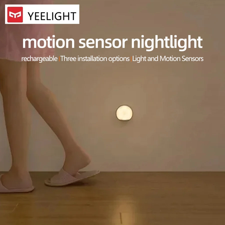 Yeelight LED Inductive Night Light Motion Sensor Light Warm Light Rechargeable Smart Home Light for Bedroom Wardrobe Hallway