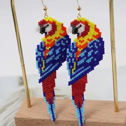 Beaded earrings Parrot Bird Bohemia Originality Design Hand knitting Tide Simple Alloy Rice bead earrings