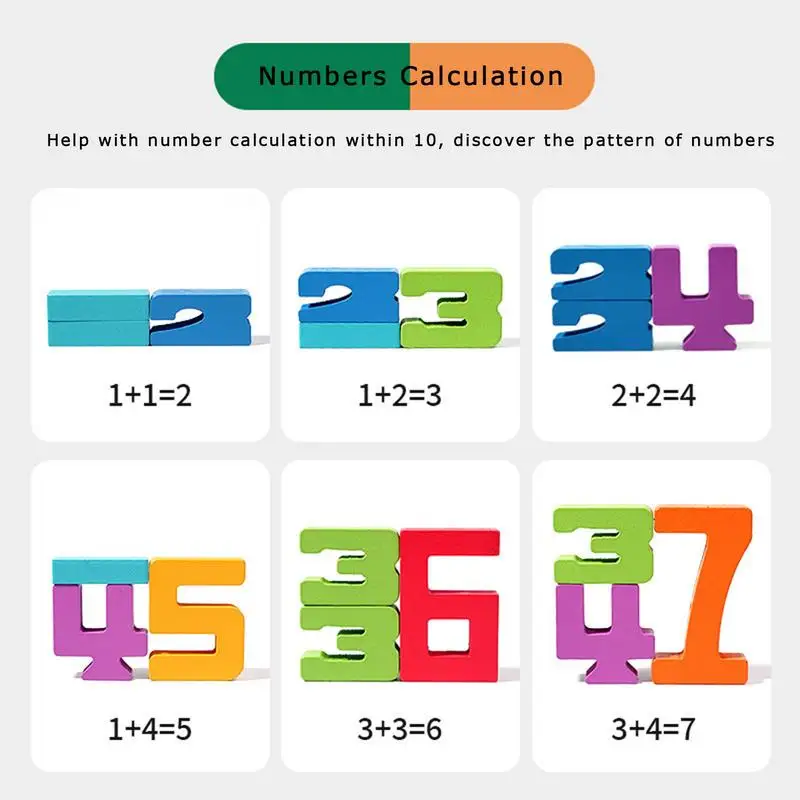 Bloques de apilamiento de números, juguete de bloques de construcción, rompecabezas de números de madera, desarrollo cognitivo para niños y niñas, juego de entrenamiento de imaginación