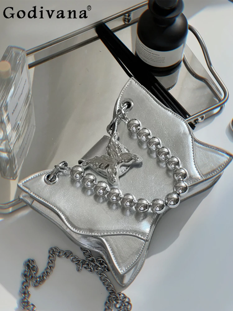 

Y2k Subculture Original Sweet and Cool Babes Handbag Butterfly Chain Silver European American Fashion Shoulder Messenger Bag