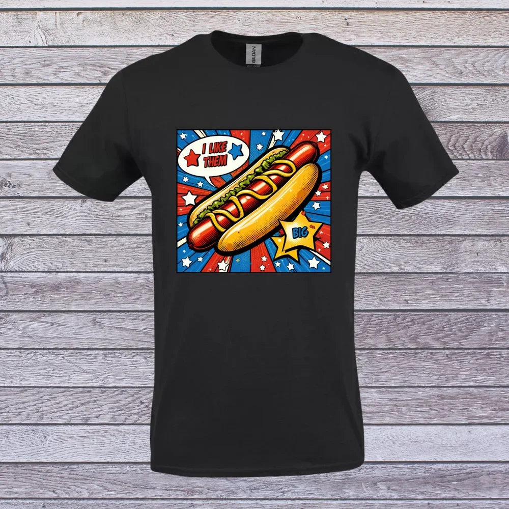 Weiner t-shirt mens size S,M,L,XL I like them big 4th of July patriotic blackAnime Pattern Pure Cotton