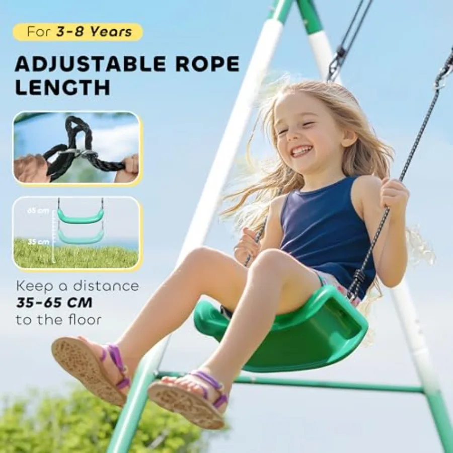 مجموعة أرجوحة الفناء الخلفي ذات حامل معدني شديد التحمل من Aframe مع مقعد قابل للتعديل وأرجوحة صحن مجموعة لعب خارجية منزلق مقاس 5 بوصات #6