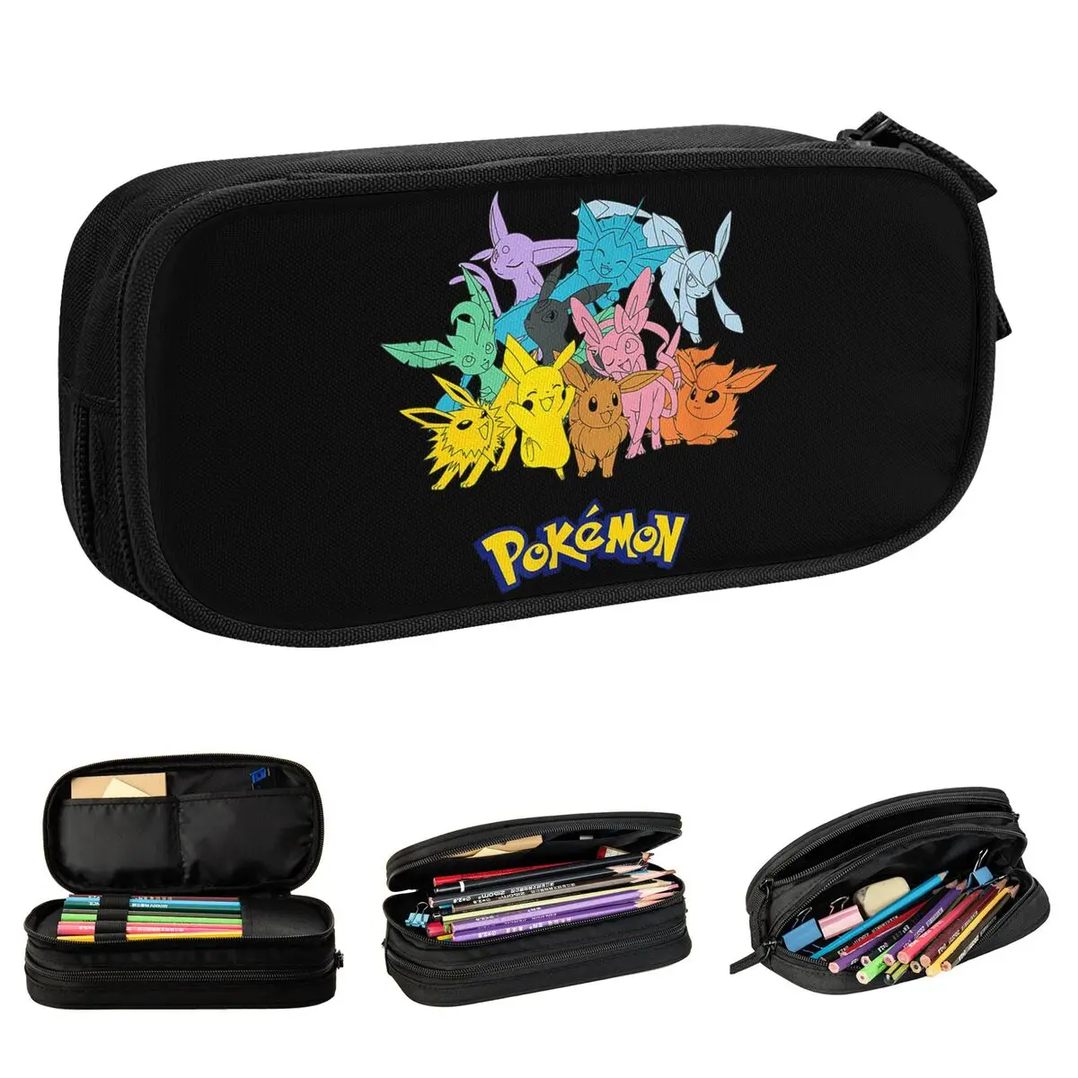 Pokemon Group Shot Eevee Evolution Poster Pencil Case Pencil Box Pen Holder Large Storage Bags Students School Gifts Stationery