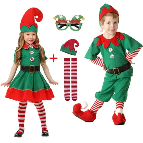 Kerst kinderkleding baby cosplay groene elf kerstman kostuum peuter kerst pak jumpsuit outfit voor jongens meisjes carnaval feest