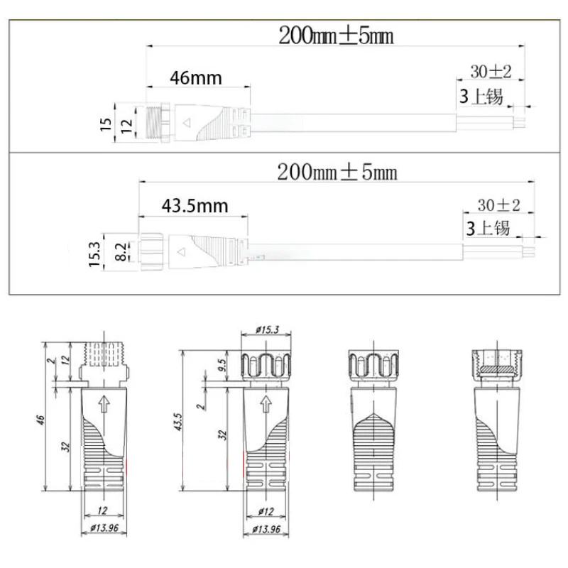 M12 Male Female Docking Connector Outdoor Waterproof IP67 2 3 4Pin Aviation Plug Socket for Automotive Industrial LED Power Cord