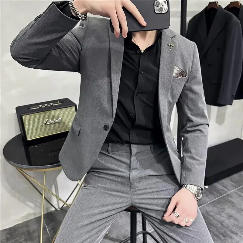 7XL ( Jacket+Pant）Men Slim Fit Suit Wedding Groom Tuxedo Groomsmen Suits Male Fashion Business Stage Costume Homme 2 Pieces